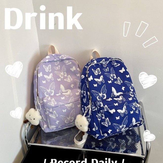 Fashionable new 2024 back-to-school season butterfly pattern girls' bag, high school student backpack, lightweight single-shoulder bag, fashionable pendant details Picture