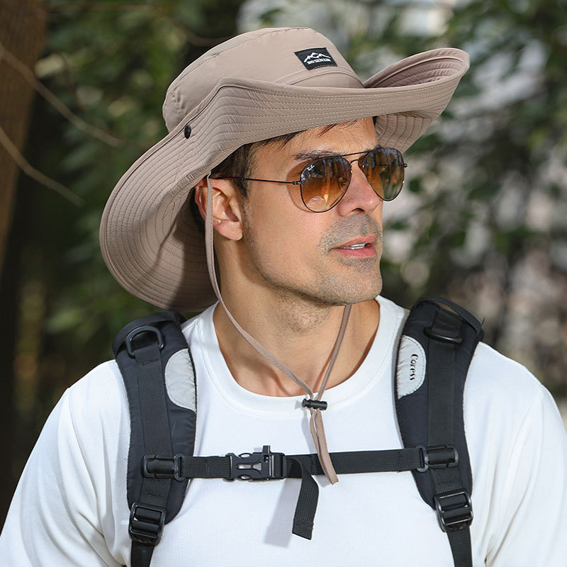 Enlarged brim sun protection hat, men's outdoor face and neck protection hat, fishing hat, mountain logo sun hat, UV protection hat details Picture