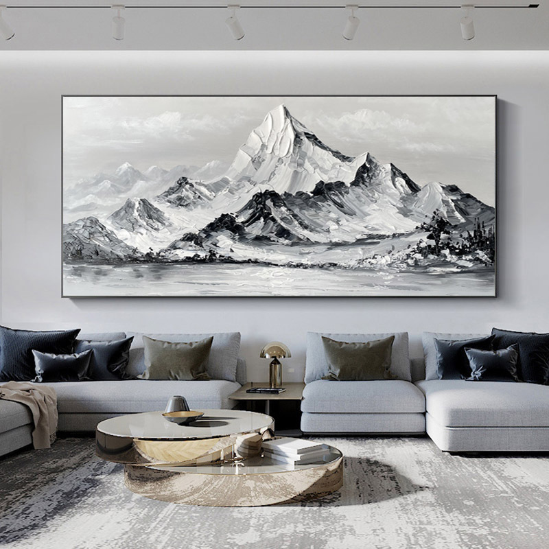 Modern Simple Hand-Painted Oil Painting Living Room Decoration Painting Silver Mountain Light Luxury Abstract Hanging Painting Thick Oil Three-Dimensional Background Mural