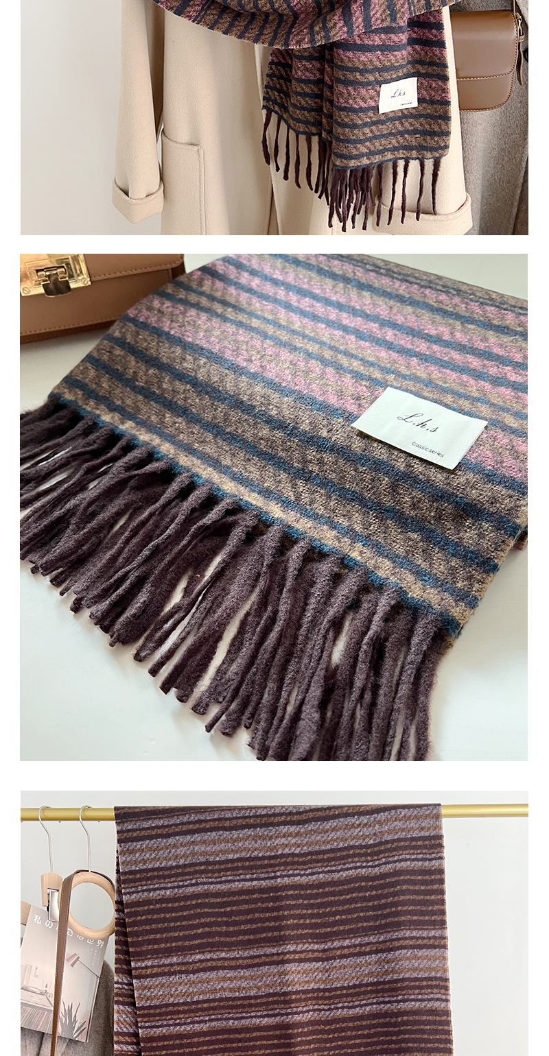 New retro striped faux cashmere long scarf for autumn and winter, soft tassel large shawl, student scarf, suitable for both men and women pic 13