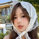 法式田园风头巾白色蕾丝三角巾头巾发带法式包头时尚拍照网红花朵