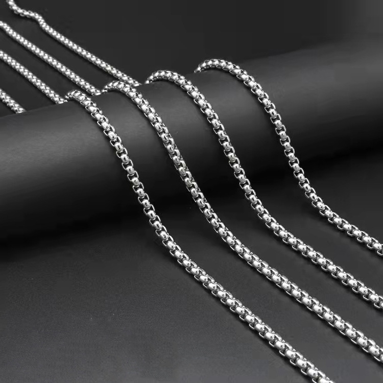 Cross-border chain, stainless steel square pearl chain, men's titanium steel necklace, trendy hip-hop punk accessory chain, sweater chain