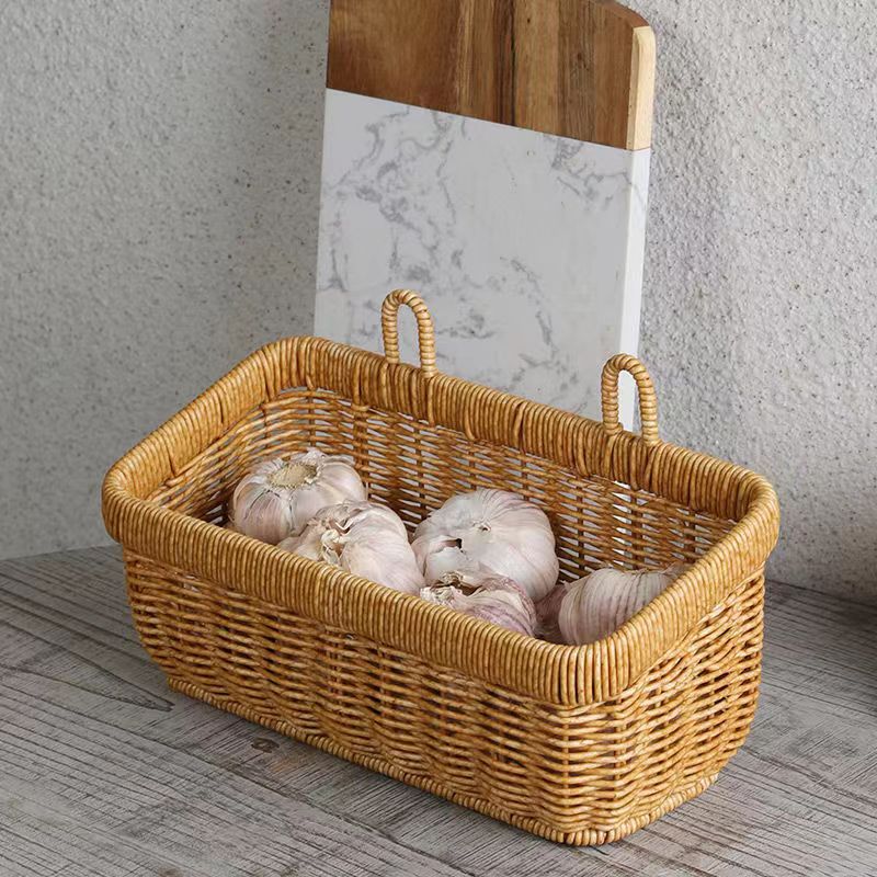 Imitation Rattan Ginger Garlic Storage Basket Woven Hanging Basket Kitchen Ginger Garlic Onion Egg Fruit Wall Hanging Basket Imitation Rattan Storage Box Specification drawing