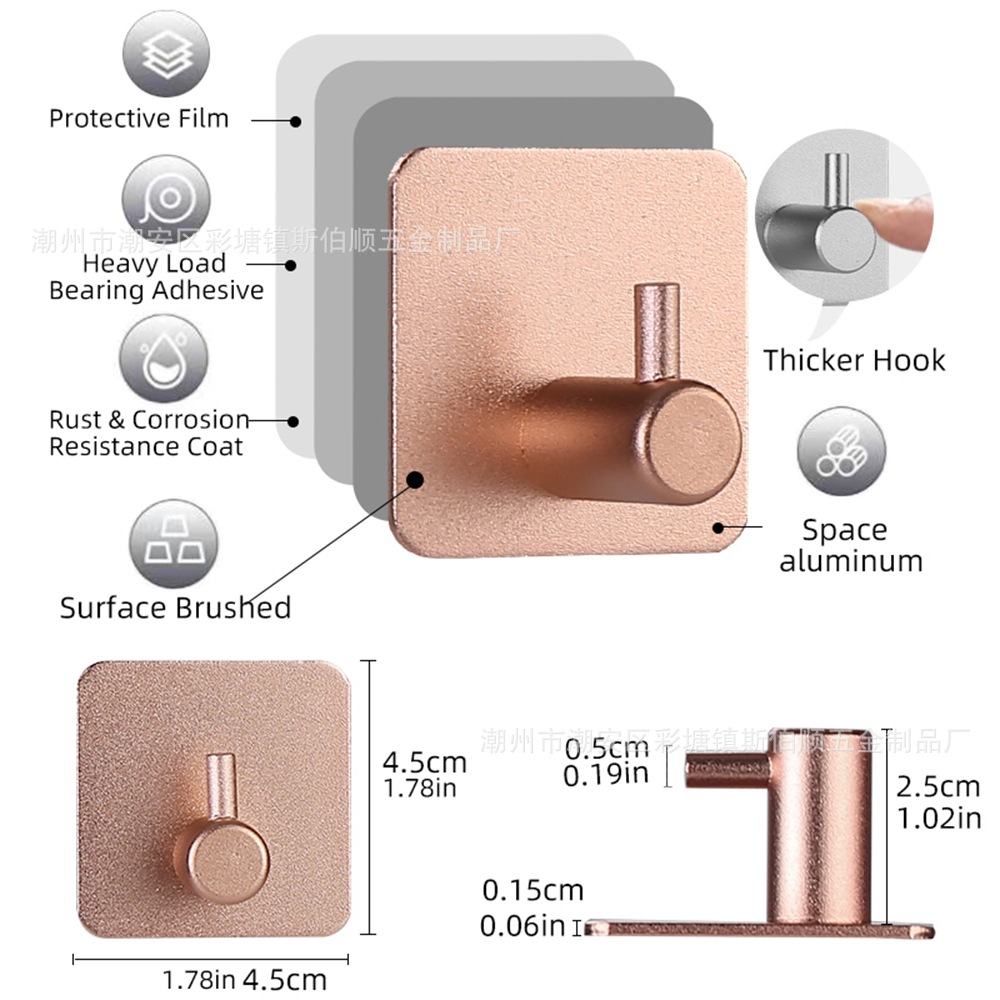 跨境太空铝免钉挂钩浴室衣钩单钩门后金属无痕挂钩厨房卫生间挂钩详情23