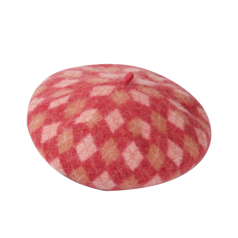 New Autumn And Winter Woolen Checkered Beret, Retro And Versatile Pumpkin Hat, Woolen Warm Hat, Octagonal Hat In Stock Item Picture