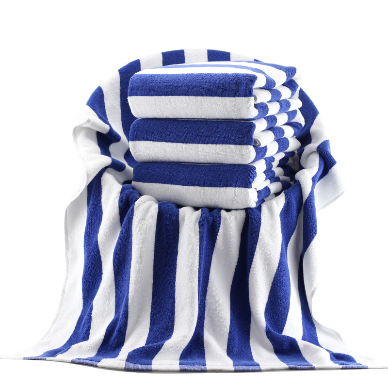 Cotton Yarn-Dyed Jacquard Beach Towel Custom 75*152 Blue And White Striped Swimming Towel Foreign Trade Gift Bath Towel details Picture