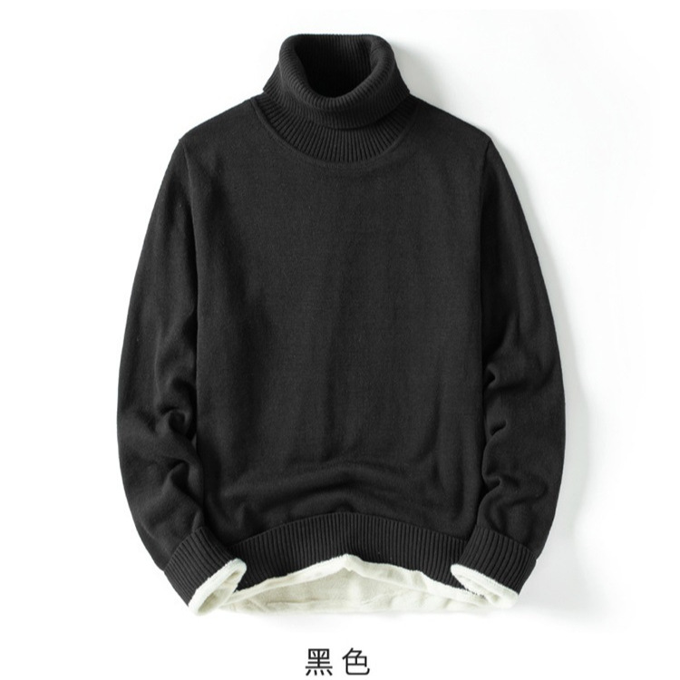 Men's knitted sweater 2024 Autumn/Winter solid color loose casual high-neck fleece warm and simple knitted sweater for men Item Picture
