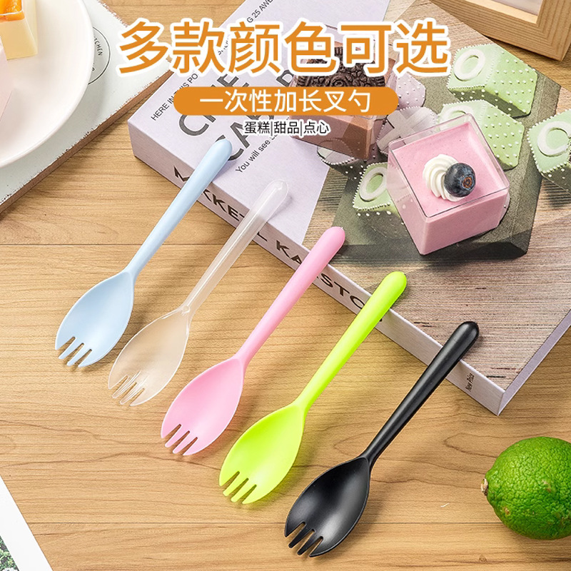 Disposable Spork Fork Thickened Plastic Cupcake Dessert Ice Cream Spoon Fruit Salad Fork Individual Packaging details Picture
