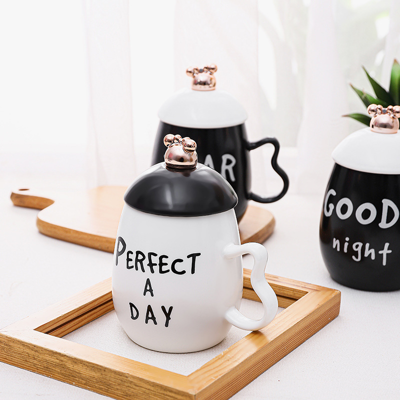 北欧字母印花/家居情侣黑白/大容量带盖勺细节图