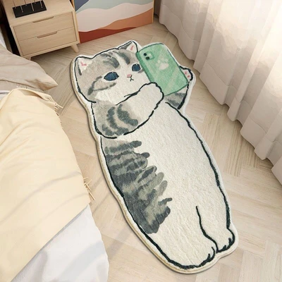 Simple cartoon cute cat foot mat imitation cashmere carpet living room bedroom bed blanket children's floor mat manufacturers direct thumbnail