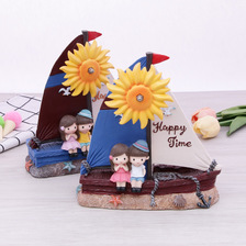 创意家居摆件太阳花帆船树脂工艺品旋转八音盒情人节生日礼物礼品