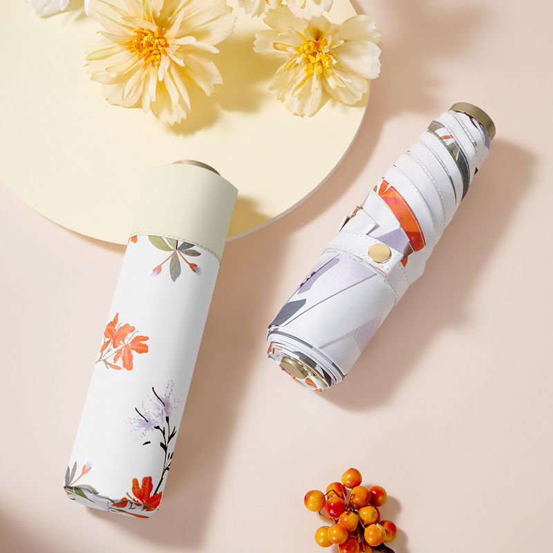 Four Seasons Like Song Color rubber folding umbrella, golden umbrella, ultra-light, compact and portable, wind-resistant three-fold umbrella, all-weather and rainproof sunshade details Picture