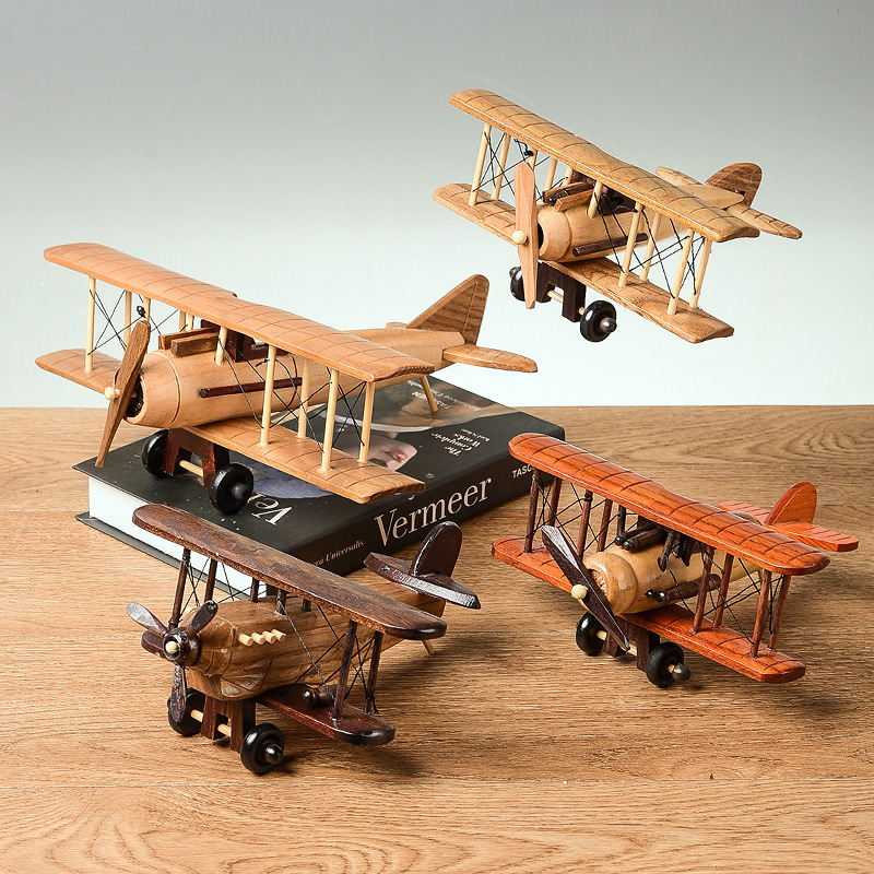 复古木质飞机 摆件创意家居桌面飞机模型装饰摆件木质跨境工艺品图