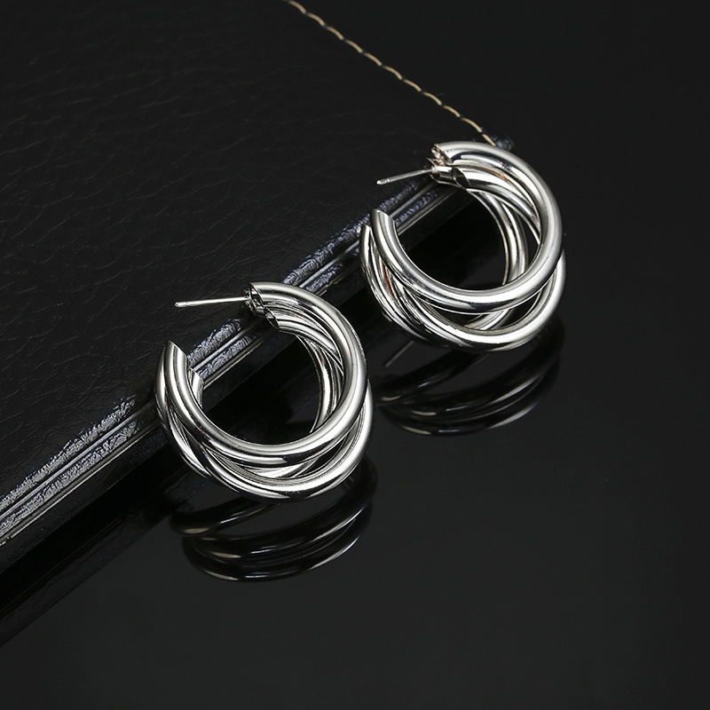 C-Shaped Multi-Layer Alloy Earrings Silver Needle Zinc Alloy Ins Net Red New Temperament Earrings Korean Moon Earrings Wholesale Specification drawing