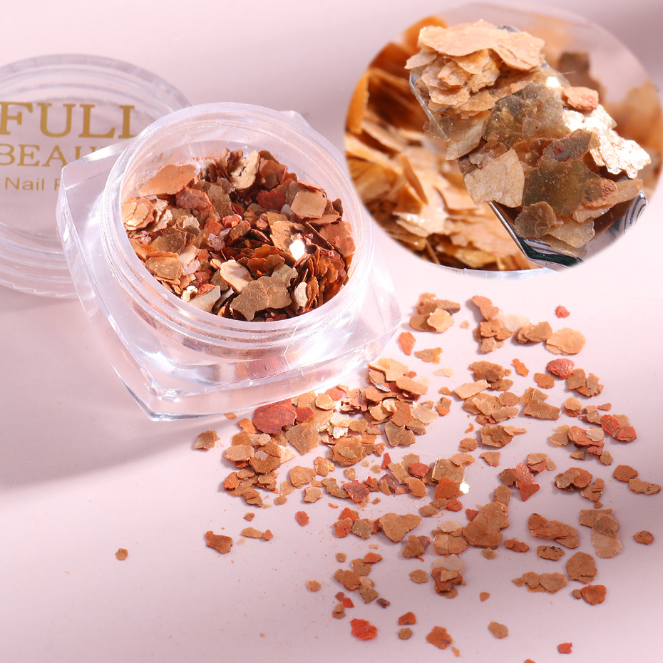 Cross-border nail art accessories, ins bottle mica sheets, irregular metal thin fragments, high-brightness copper-gold sheets, nail patches, shanilak Application Scenario