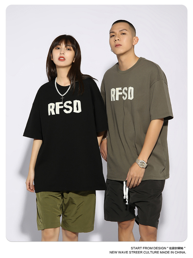 RFSD|夏季新款210g国潮印花T恤男短袖宽松街头潮流纯棉上衣情侣装详情12