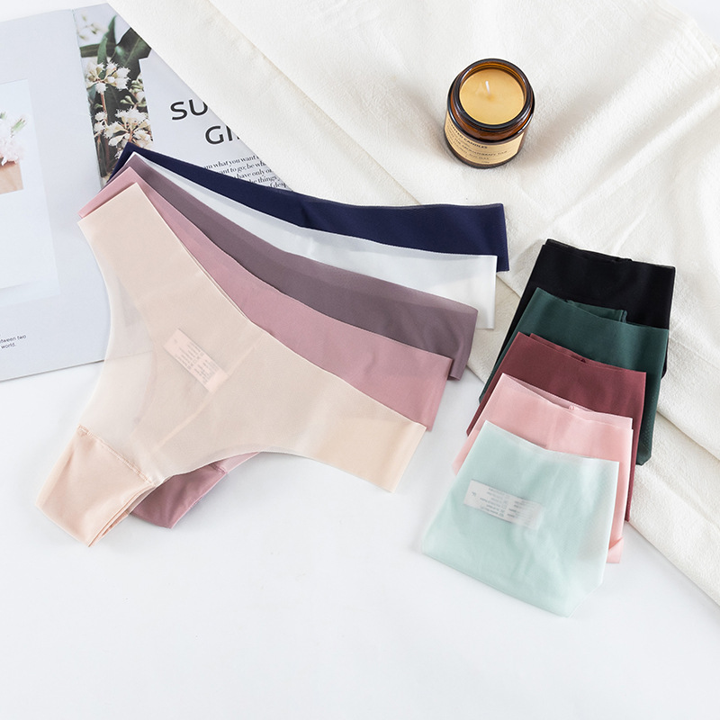 New Sexy Breathable Seamless Ice Silk Low Waist Ladies Briefs One-Piece Thong Underwear Female Cross-Border Factory
