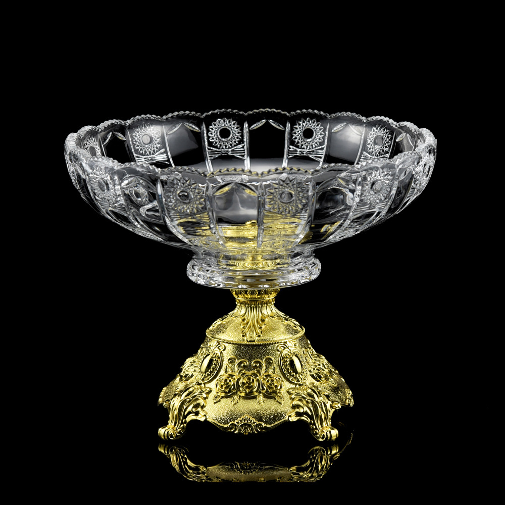 European-style light luxury sunflower fruit plate, cross-border exclusive creative high-legged fruit plate decoration, golden fruit plate for living room details Picture