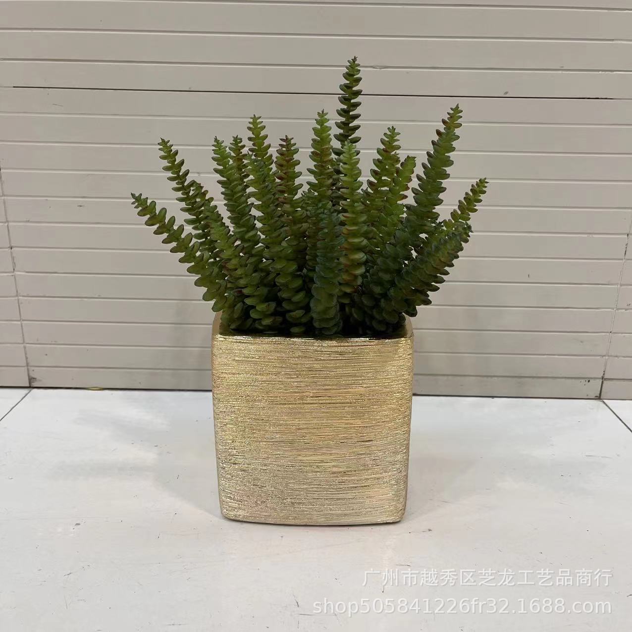 Factory Direct Modern Light Luxury Electroplating Flower Ware Ceramic Vase Model Room Study Desktop Flower Basin Crafts