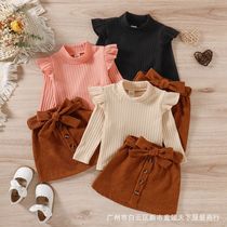 Tai Hang strip high neck T+ Corduroy skirt wholesale Children's clothes with long