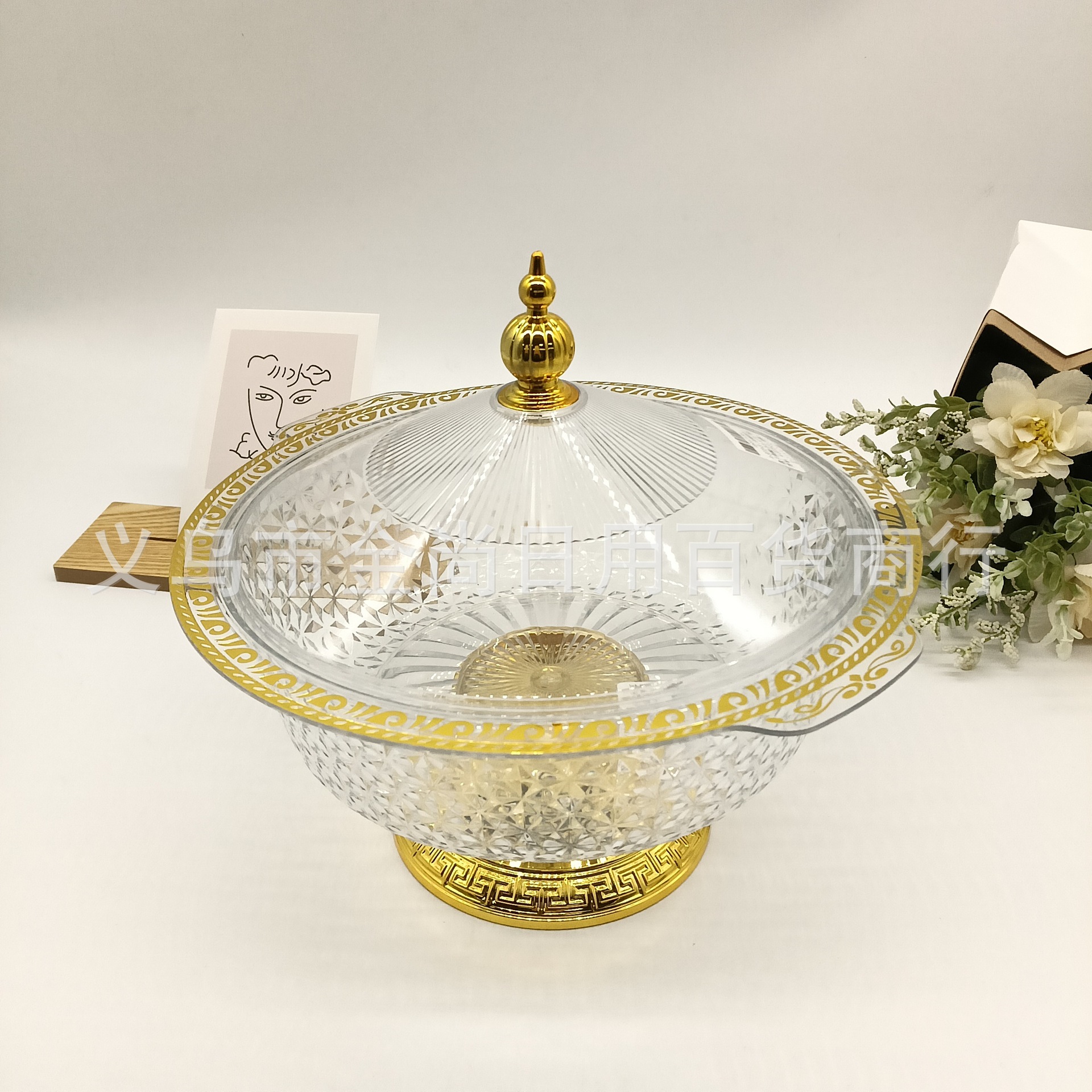 Hot-selling new gold-patterned light luxury fruit and snack plates, display plates, creative presentation, cross-border wholesale