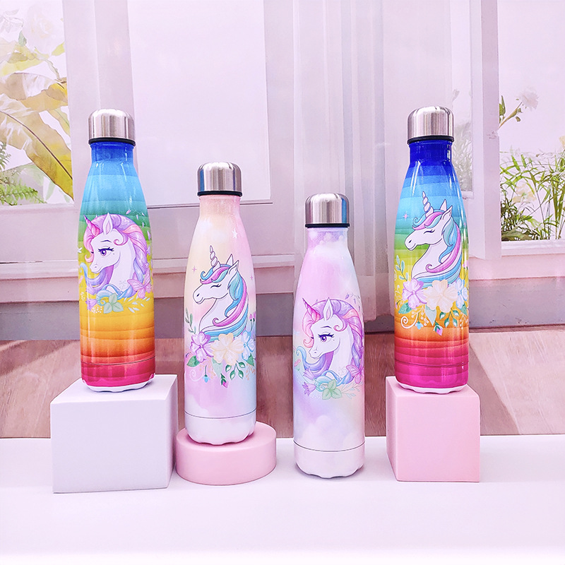 厂家直销跨境304不锈钢保温杯 双层真空直筒可乐瓶造型独角兽水杯