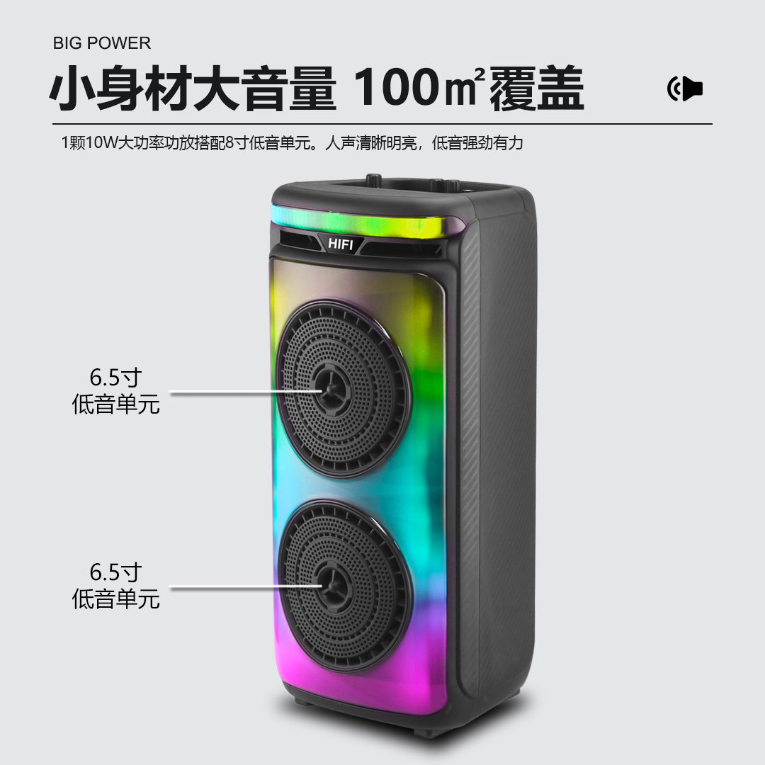 Explosive Dual 6.5-Inch Speaker Rx-6245 Flame Lamp Outdoor Multi-Function Bluetooth Speaker Portable Card Speaker details Picture