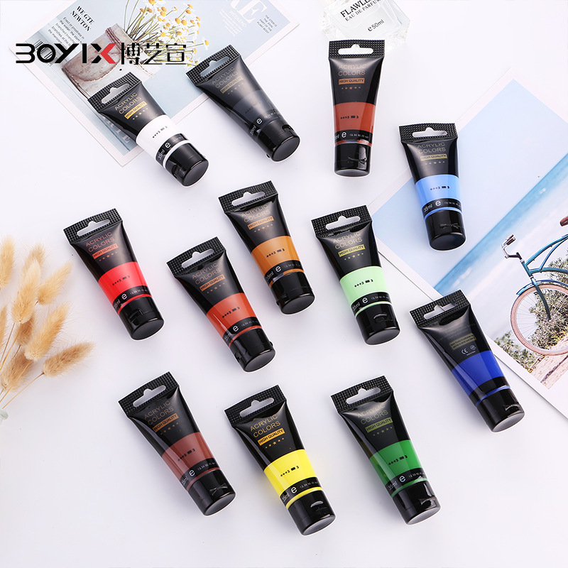Boyi Xuan 24-color 35ml waterproof, 34 pieces passed inspection, Children's art hand-drawn set with paintbrush, acrylic paint Specification image