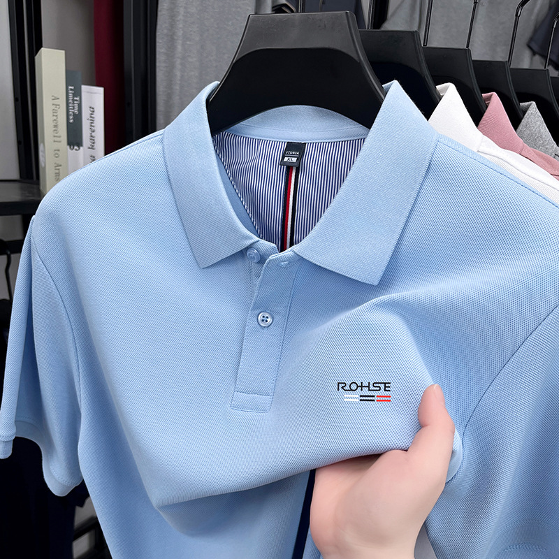 High-quality men's polo shirt, summer high-end mercerized cotton short-sleeved T-shirt, business casual printed lapel T-shirt