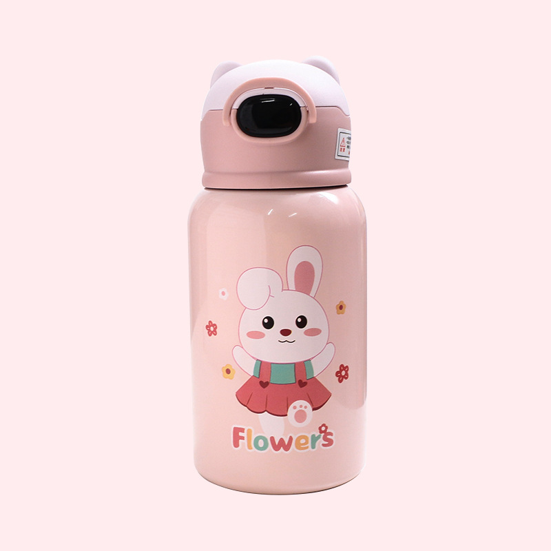 Kindergarten baby cartoon rabbit vacuum 316 stainless steel insulated cup, festival gift bouncy straw cup Item Picture