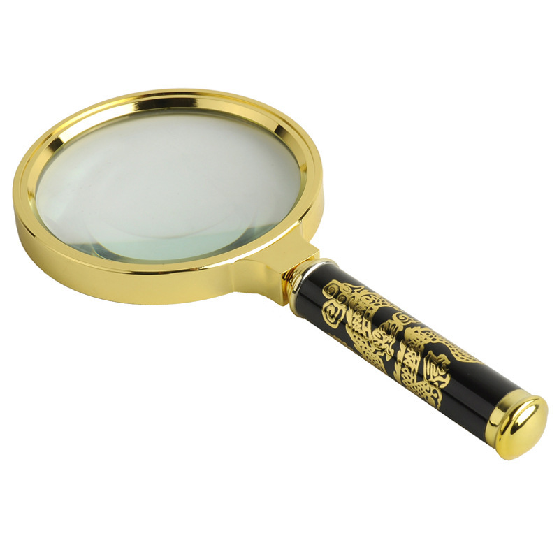 60 Golden dragon handle vintage magnifying glass, large dragon pattern handle magnifying glass, exquisite hand-held magnifying glass for the elderly to read Item Picture
