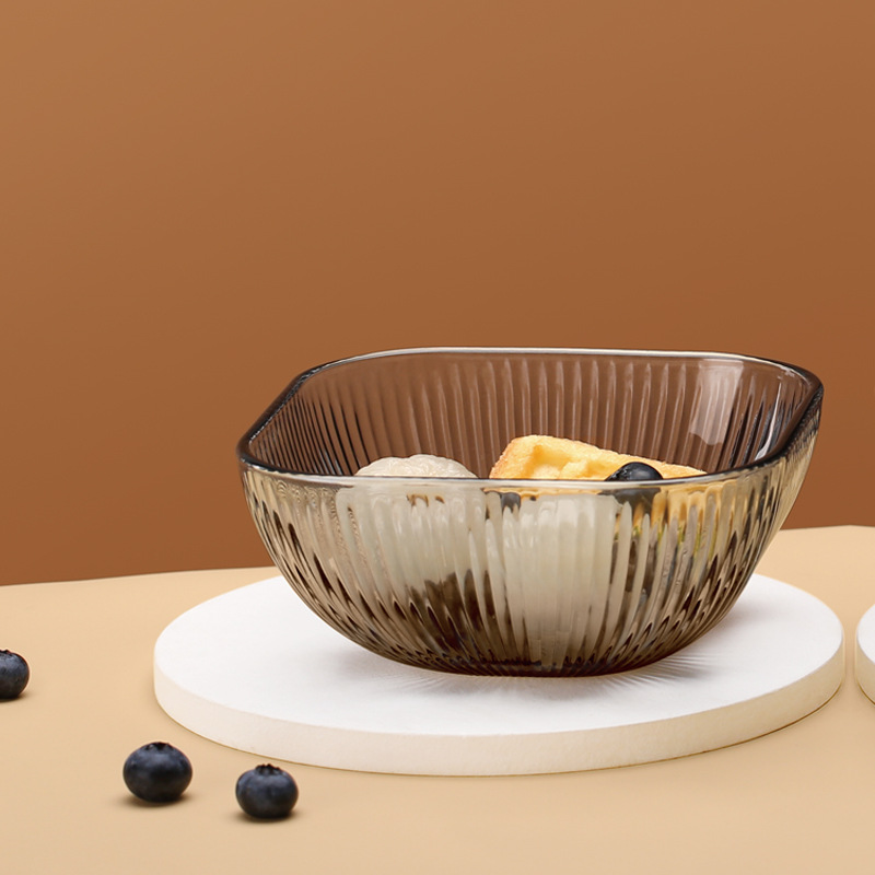 Vertical pattern light luxury glass set, household water cup, dessert salad bowl and plate set, casual gift wholesale Specification image