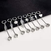 Stainless steel cool wind fashion leaf smiley ear wide ear clip ear buckle personalized chain earrings