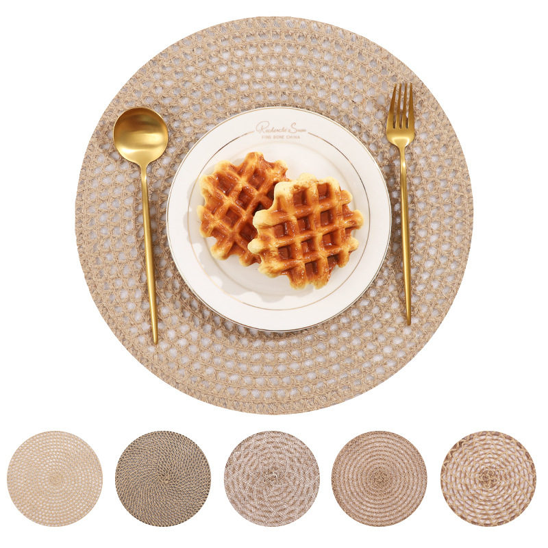 Ziran round eco-friendly paper woven table heat insulation pad, table decoration pad, heat insulation and anti-scald heat insulation pad, table with a high-end feel, waterproof, anti-slip, anti-scald and wear-resistant Item Picture