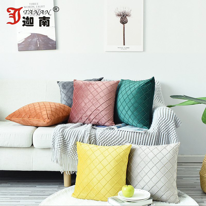 Pillow case velvet solid color headboard cushion home velvet plaid sofa pillow cover processing custom LOGO thumbnail