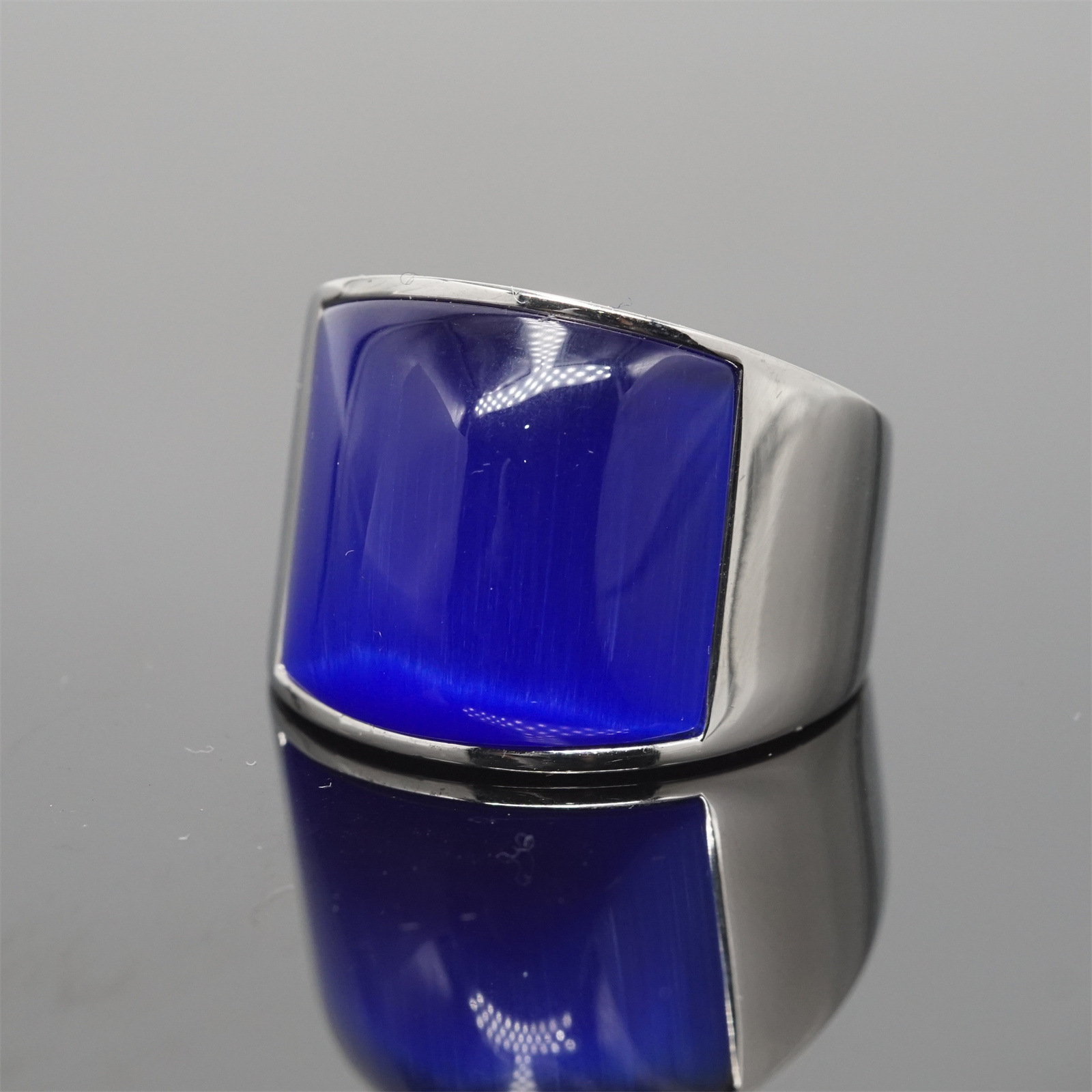 Exclusive cat's eye stone rings for cross-border trade, exaggerated couple rings, blue sandstone punk style multi-color gemstone women's rings Specification image