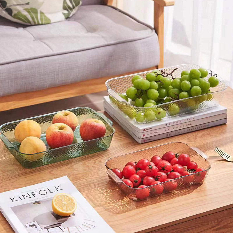 Rectangular glass tray, European-style household fruit plate, living room water cup tray set, tea cup plate, transparent flat plate Specification image