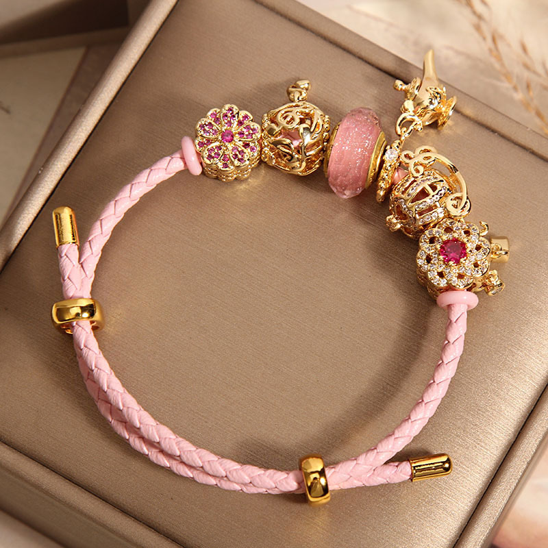 Pan estilo rosa cuerda de cuero aladdin lámpara mágica pulsera mujeres ins nicho ligero lujo alto sentido pulsera de flores mano cadena Application Scenario
