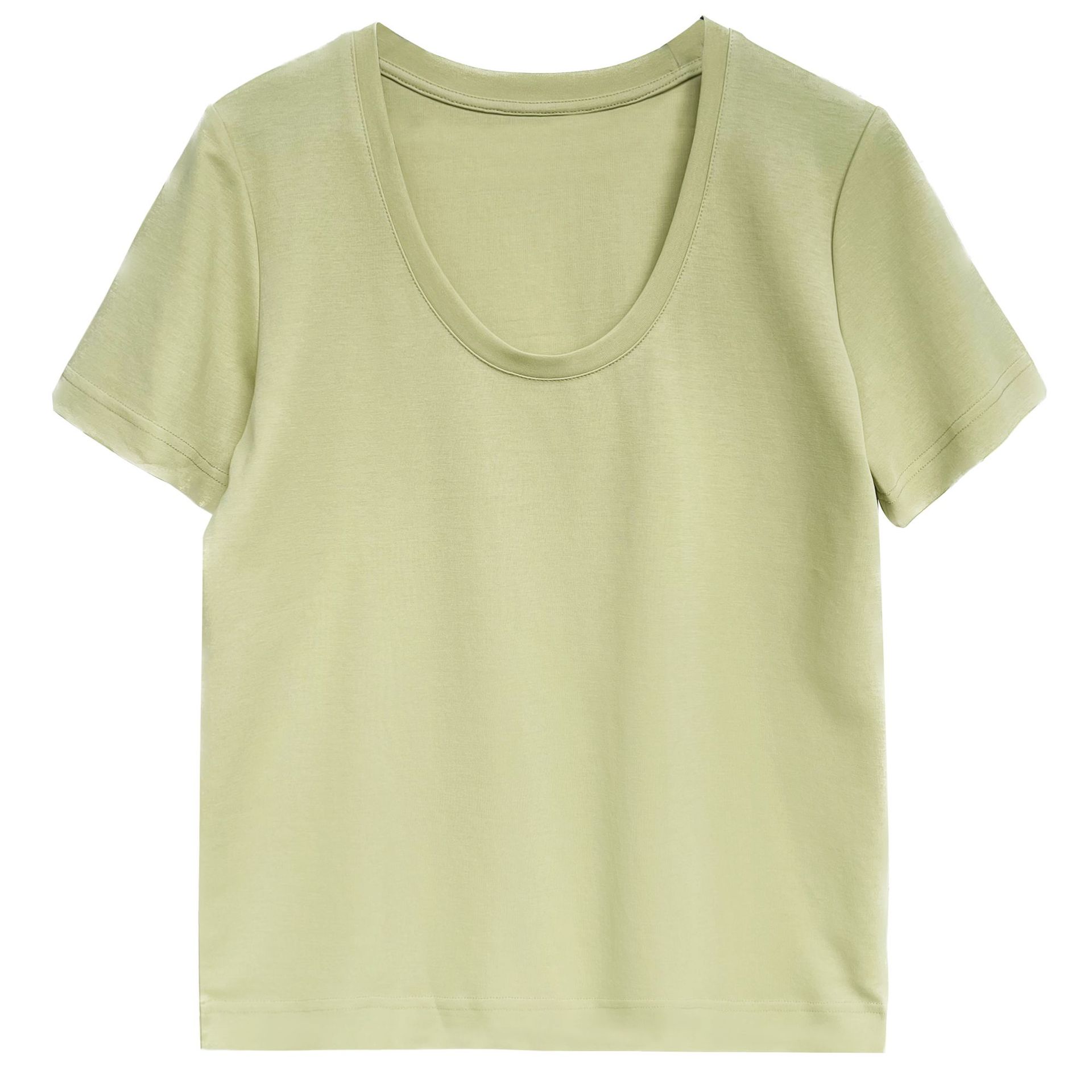 Lu Xi Simple Basic U-Neck Short-Sleeved T-Shirt Women Korean Relaxed Thin Lazy Casual Top Base Shirt 2576 Item Picture