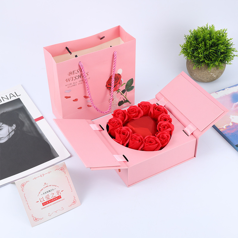 11 Rose Double Door Lift Gift Box Heart Paint Jewelry Packaging Box Jewelry Gift Box Wholesale Specification drawing