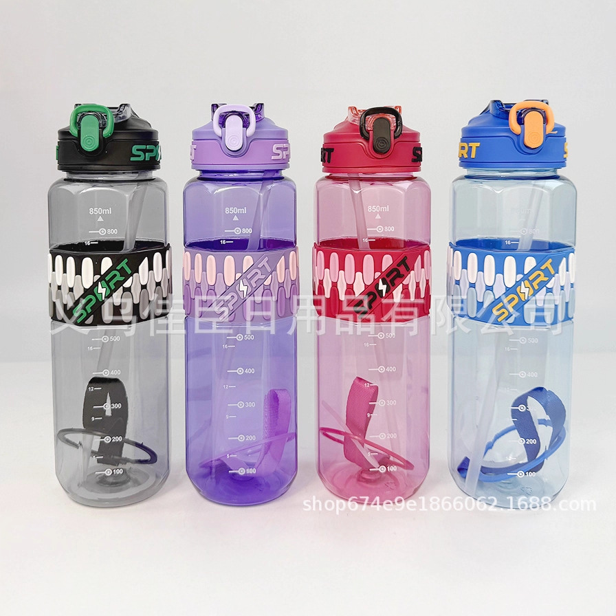 High appearance level gradient solid plastic cup, large-capacity bouncy lid space pot, outdoor sports water bottle, portable plastic water cup Specification image