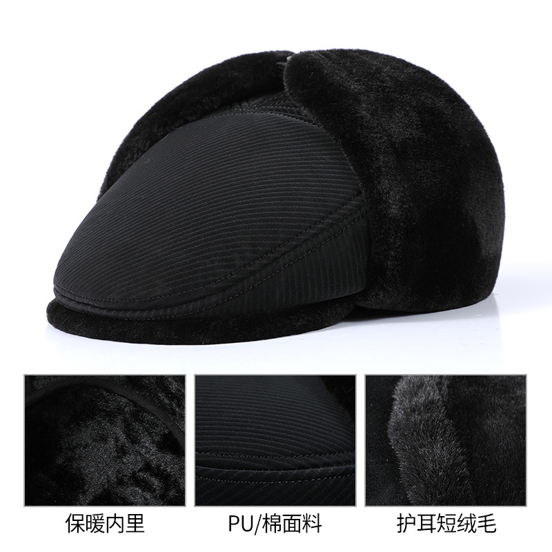 Hat Men's Winter With Wool Thickened Ear Protection Warm Forward Hat Outdoor Wind And Cold In The Elderly Cap details Picture