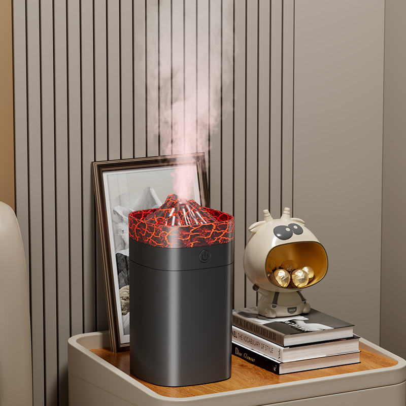 2025 New model of simulated volcano humidifier crack aroma diffuser for home use, portable seven-color ambient light for desktop use details Picture