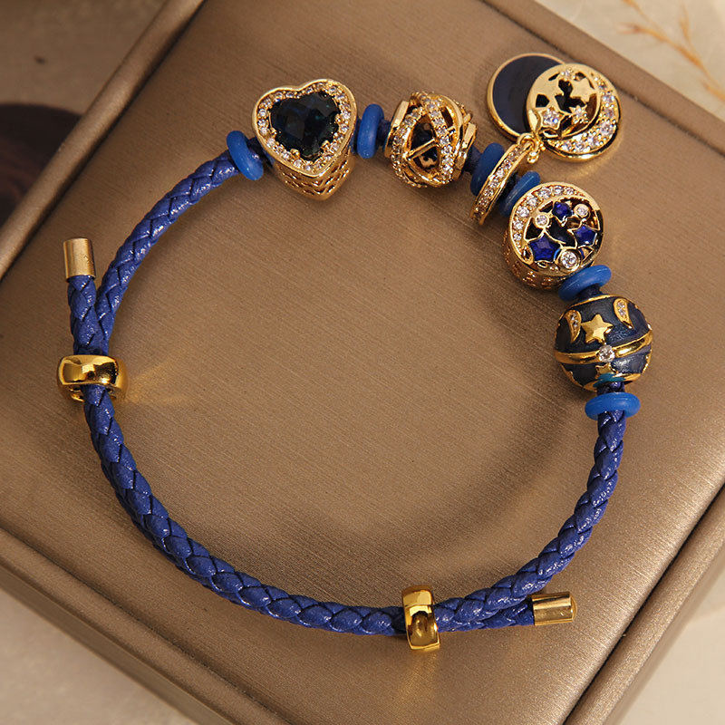 Casa pan estilo azul océano corazón piel cuerda pulsera mujeres verano nicho luz azul de lujo estrella luna BFF pulsera pulsera Item Picture