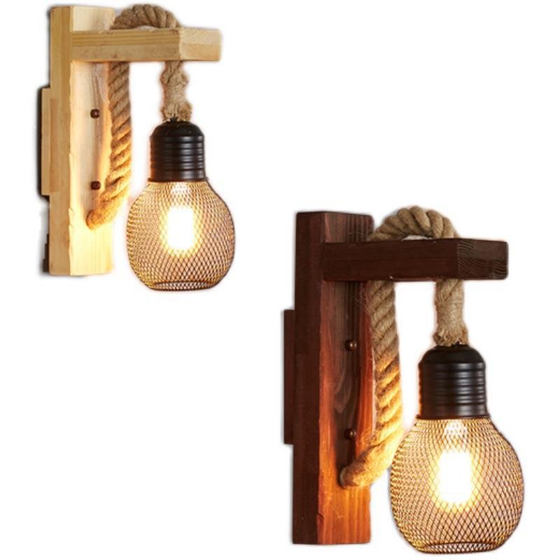American country retro coffee shop, industrial-style corridor decorative lighting fixtures, restaurant and bar, creative woodwork, wooden wall lamps Item Picture