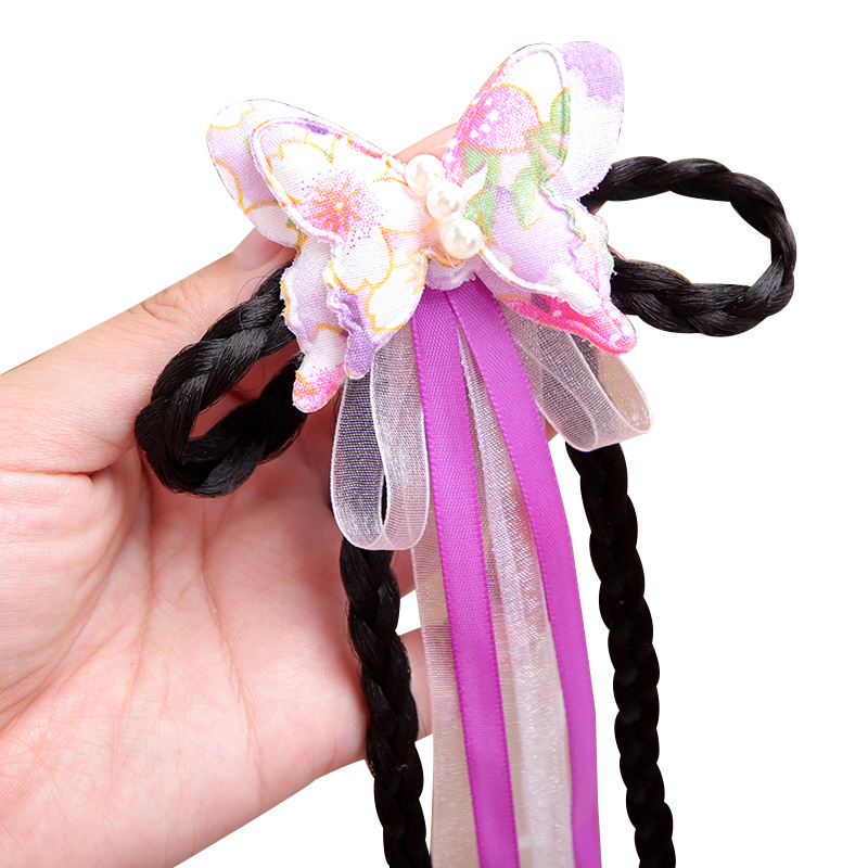 Girls' Hanfu headwear, flower false braids, hair clips, children's ancient style, super fairy-like hair accessories, hair flowers, little girls' tassel pairs Item Picture