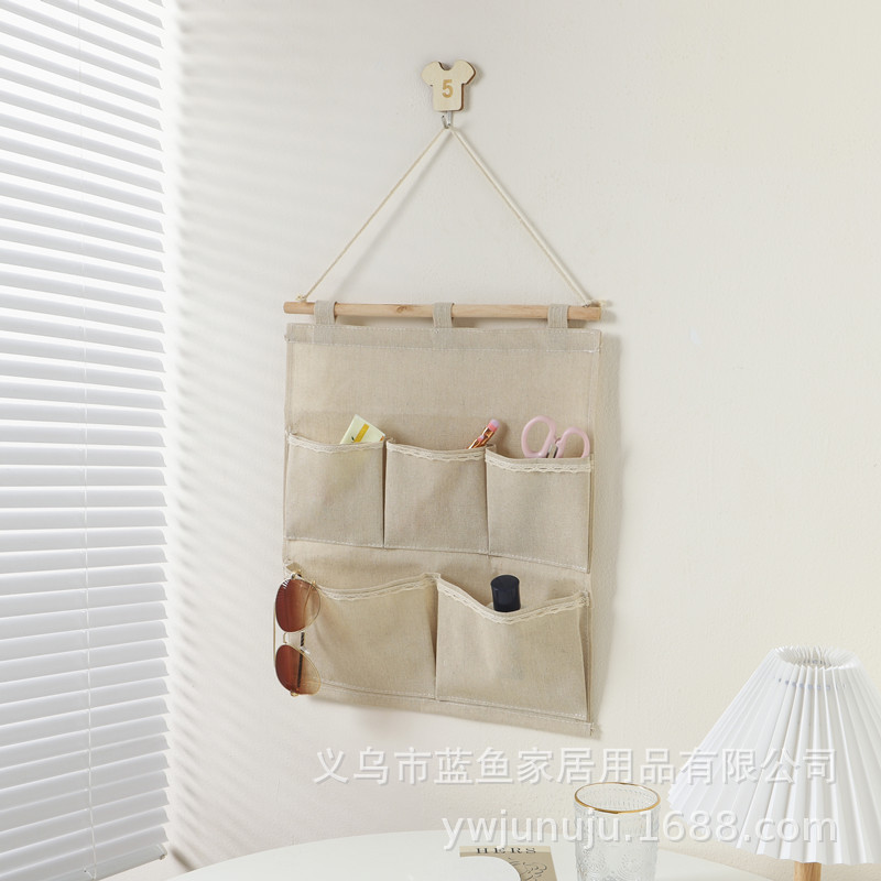 Zakka Fabric Plain Cotton Linen Lace Hanging Stationery Sundries Letters Storage Hanging Bag Gather Warm Living details Picture