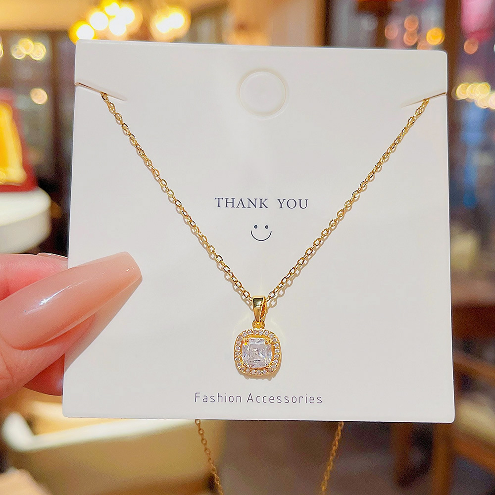 Micro-Inlaid Temperament Light Luxury Full Diamond Pendant Real Gold Plating Exquisite Fashion Choker Collarbone Chain Sweet Small Sugar Necklace