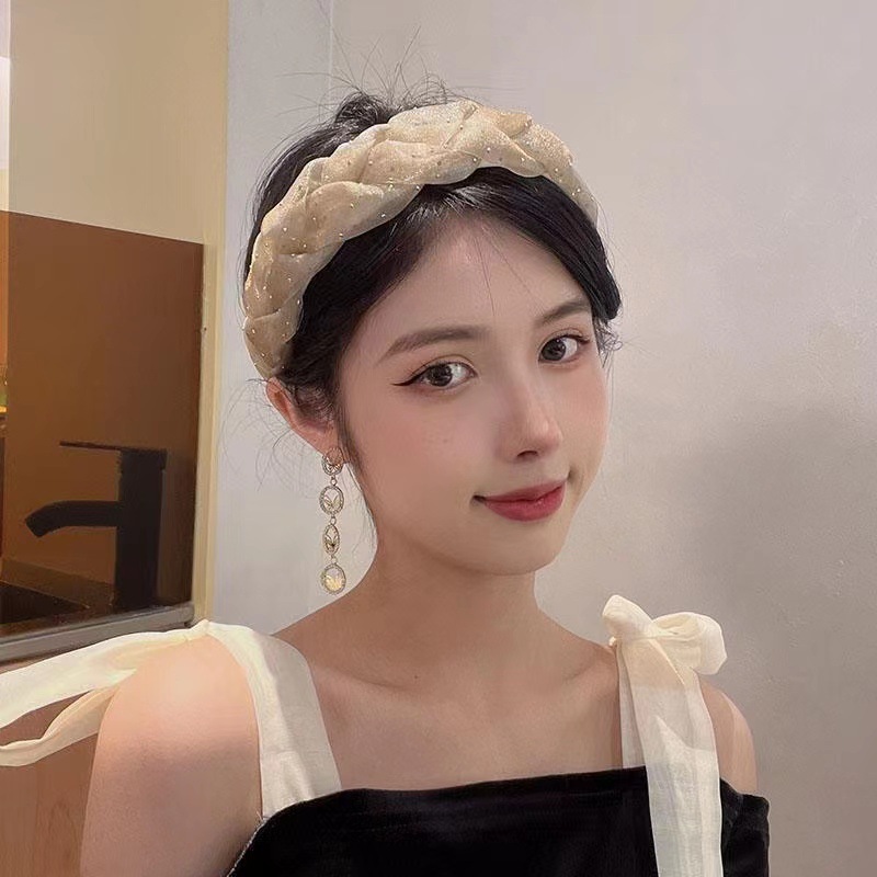 麻花辫宽边网纱满天星发箍女压发时尚简约发饰清新甜美百搭头箍女详情2