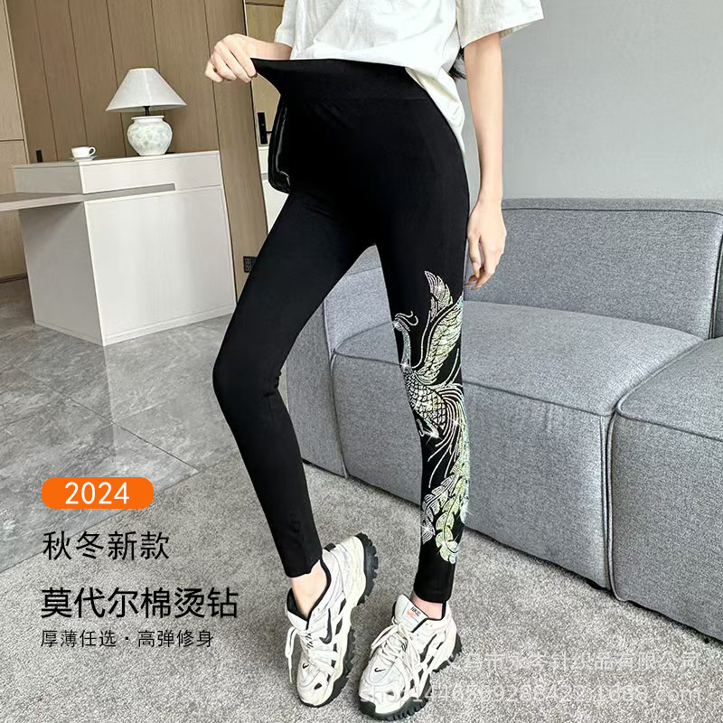龙凤烫钻打底裤莫代尔高弹力裤高腰提臀运动健美裤铅笔裤秋冬加绒